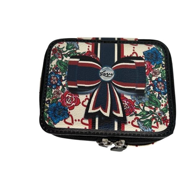 Brighton Multicolor Heart Ribbon Bow Travel Jewelry Box Mini EUC - Picture 1 of 11